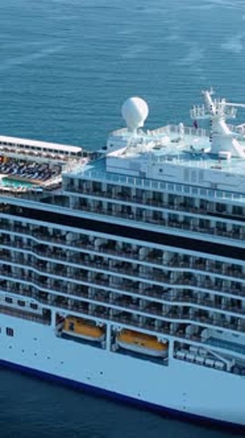 Vertical Video Big White Cruise Ship is Standing in the Port