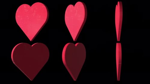 Rotes 3D-Herz, rotierend, auf schwarzem Hintergrund, transparent