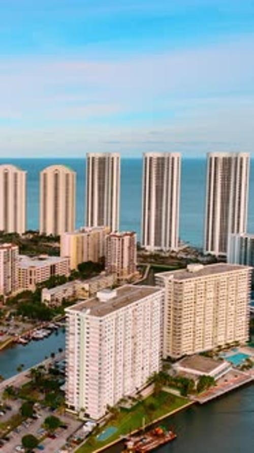 Amazing cozy residential area of Miami Beach, Florida, USA. The Atlantic Ocean at backdrop.