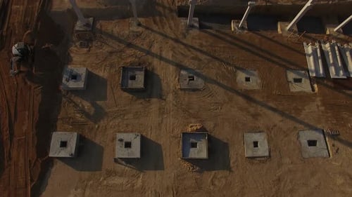 Top View Industrial machinery for construction. Construction machinery working in construction site