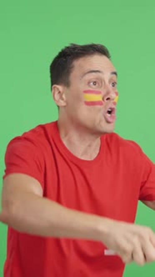 Excited Man Waving Flag and Cheering Loudly