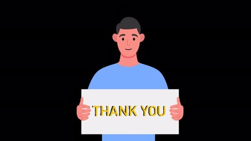 Minimalist Animated Person Holding Thank You Message Sign
