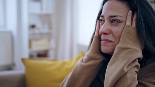 Close-Up of Crying Depressed Woman Indoors, Mental Health Concept