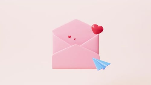 Animated 3D Mail Message with Flying Hearts Icon