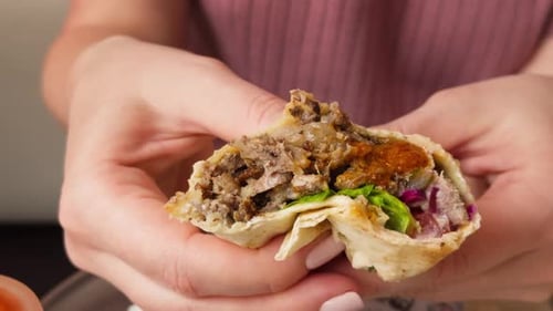 Cut Wrap with Meat and Fresh Vegetables