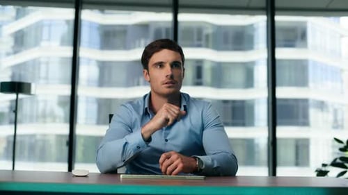 Futuristic Manager Working Metaverse Touching Transparent Digital Screen Closeup