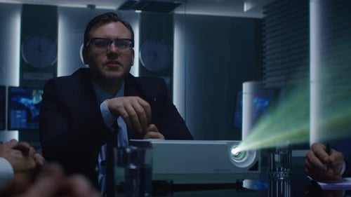 Business Meeting Presentation with Projector in Modern Office