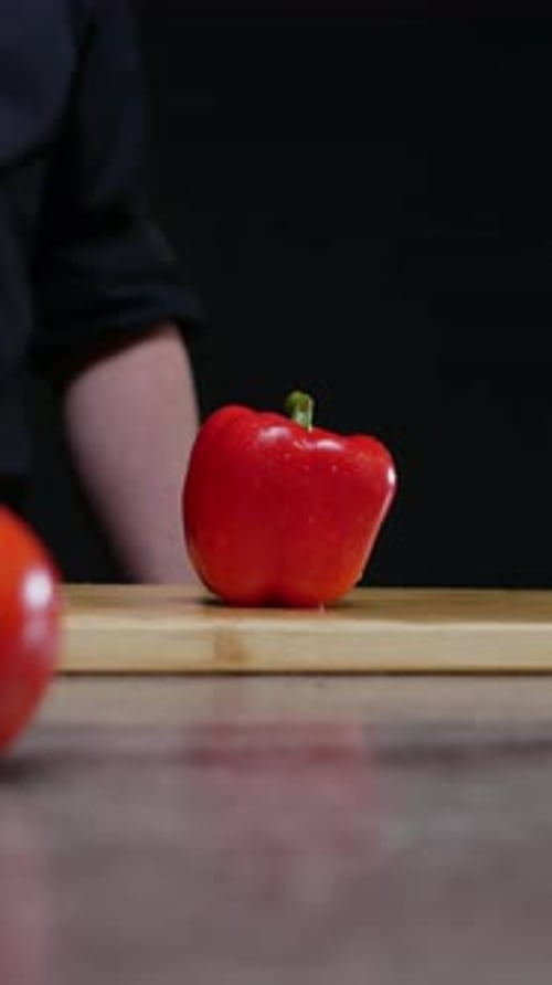 Chef Cuts Fresh Red Bell Pepper