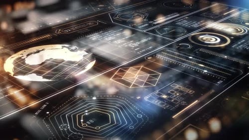 Interface de traitement de données numériques globale futuriste montrant un flux de code