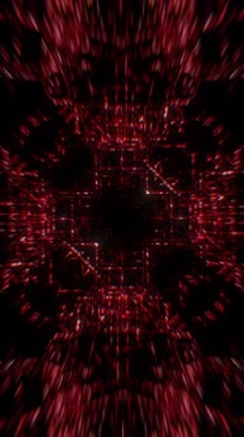 Futuristic Red Glowing Particles Abstract Digital Tunnel Background Loop