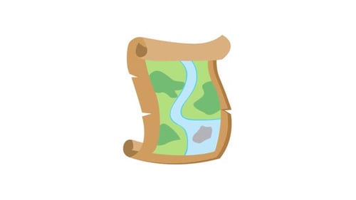 Flat Design Animated Treasure Map Unrolling