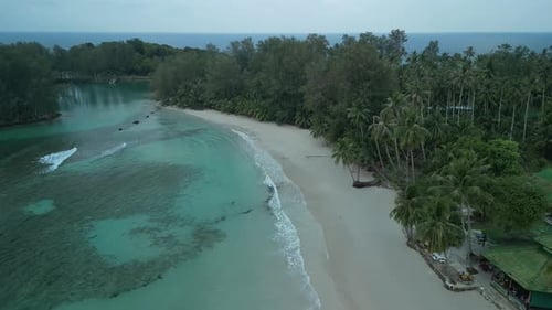 Aerial video of tropical coastline of Koh Kood in Ocean Bay, Thailand
