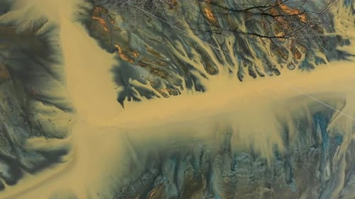 Aerial view of abstract poisonous colorful residual mining water background