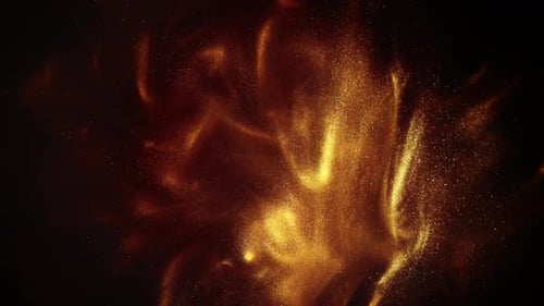 Abstract Golden Particles Flowing on Black Background