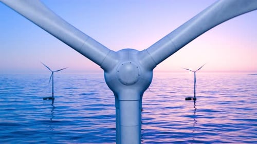 Green energy. Environmental care. A wind farm on water. Wind power generation. Clean electricity gen