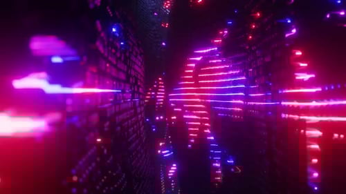 Experience a vibrant neon tunnel with pulsating light trails