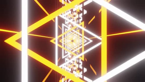 Amazing White And Orange Vj Loop Background With Rotated Triangles And Mirrored Floor
