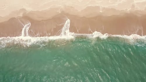 Summer Seascape Beautiful Waves Blue Sea Water in Sunny Day Top View Sea Drone Aerial View Amazing