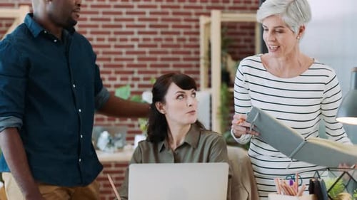 Startup, team and conversation for planning business, marketing strategy and advertising campaign