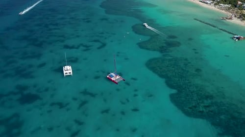Two Catamarans Sailing in Caribbean Sea Dominican Republic