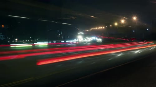 Night City Traffic Highway Light Trails Timelapse