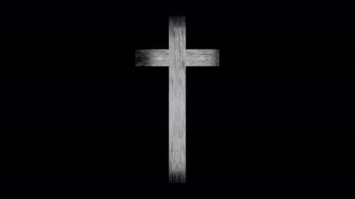 Chrome religious christian cross rotate, 3d render with alpha channel. Metal catholic cross