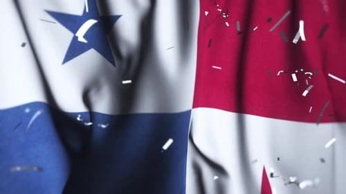 Waving Panama Flag with Confetti Falling for Celebrations