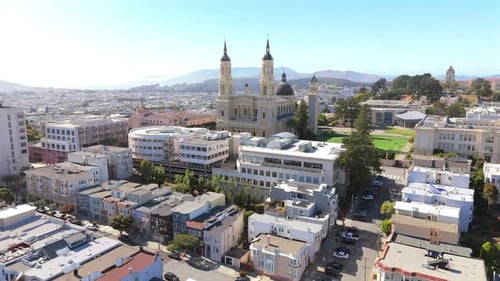 An Exquisite Scenic Aerial View of the Urban Landscape Showcasing a Historic Church