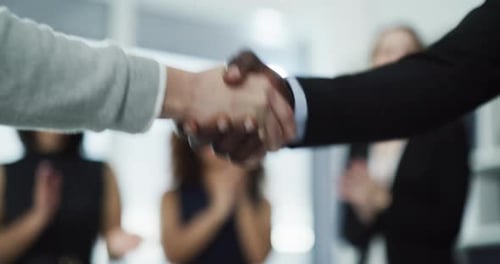 Business People Handshake in Modern Office Setting