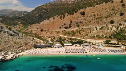 Aerial View of Tropical Beach in Ksamil Islands with Turquoise Water Albania