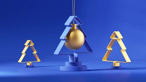 Animated 3D Christmas Tree with Swinging Golden Ornament
