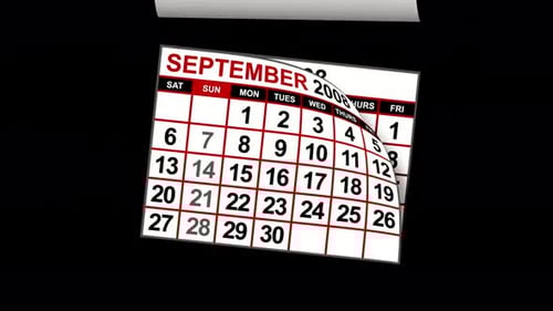 September calendar page turning with anticipation for autumn events, exciting plans and fresh starts