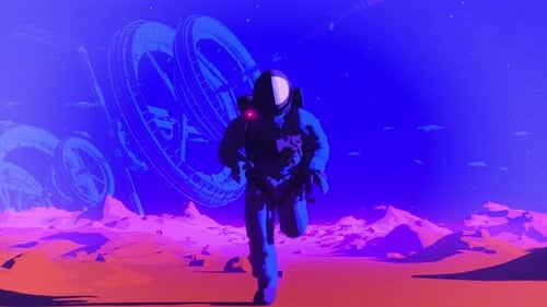 Retro Synthwave Astronaut Running on Alien Planet Animation