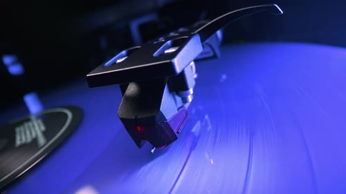Record Player Needle Plays Blue Vinyl Record