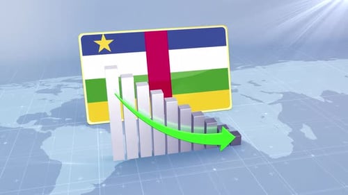 Central African Republic Flag With Decrease Bar Chart Graph And Arrow Green