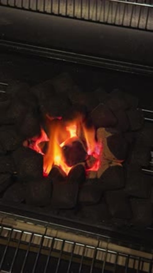 Closeup Footage of Preparation Coals for Barbecue Lighting Special Coals for Grilling Barbecue Party