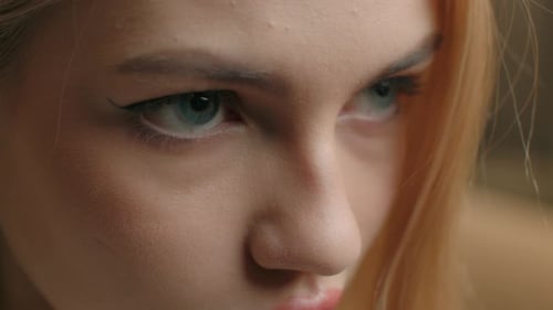 Close Up Female Eyes Strong Sight Angry Annoyed Unrecognizable Woman Staring Look Focus Eyesight