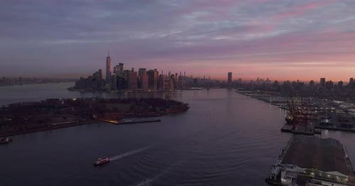 Aerial view of Manhattan at sunrise
