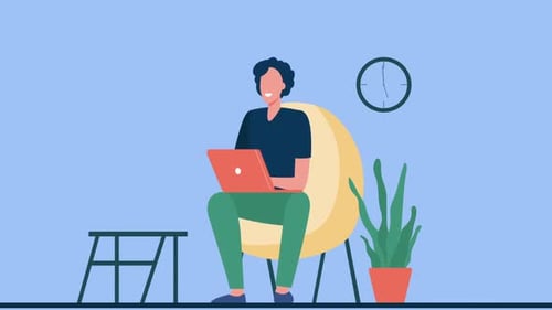 Flat Design Animation of Remote Work and Social Media Like