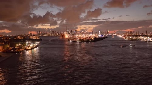 Cargo Shipping Port Of Miami Sunset
