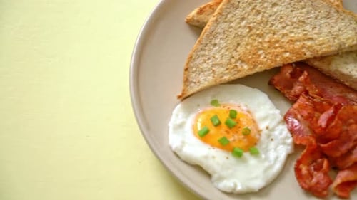 Breakfast Plate with Bacon, Toast, and Egg