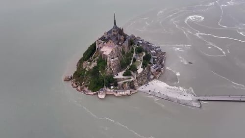 Aerial view of Mont Saint-Michel island and abbey, France.