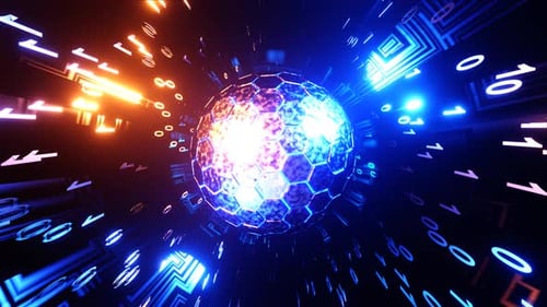 4K Binary Numbers Data Tunnel with Digital Earth | Technology Network Visualization