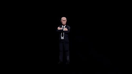 Low Poly Business Man Character Looking Around with Folded Arms