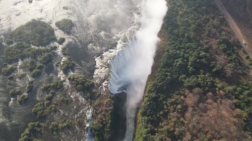 Aerial drone view of Victoria Falls, between Zambia and Zimbabwe