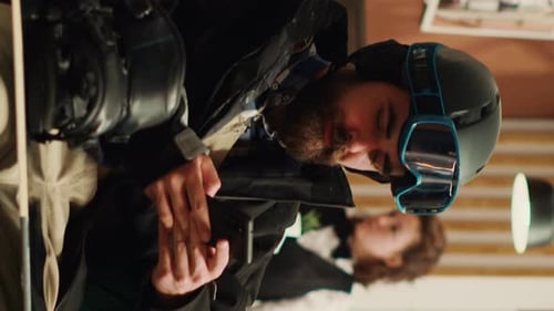 Vertical Video Person Texting Messages Before Skiing
