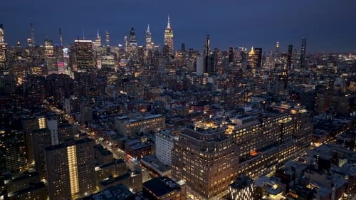 Night View of Downtown New York At Manhattan In New York United States.