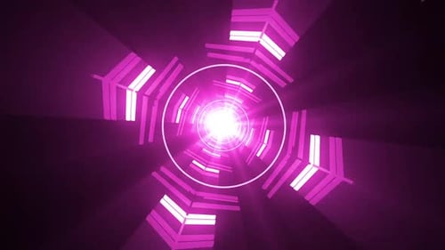 Dynamic neon tunnel journey, abstract digital light speed motion