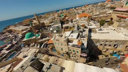 Aerial video over the old city of Acre in northern Israel