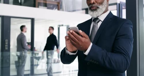 Phone, communication a mature business black man in his office for corporate networking as